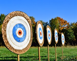 Outdoor Archery Targets Row in Autumn Setting