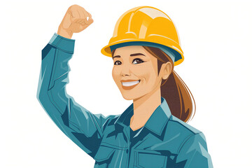 Smiling woman worker in hard hat illustration
