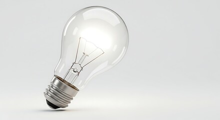 Glowing light bulb on a bright white background, representing an innovative idea.