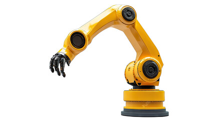 A Yellow Robotic Arm With A Black Hand Reaches Down Towards A Transparent Background The Arm Has Several Joints And Is Made Of Metal