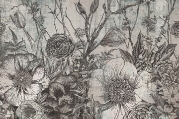 Sketched flowers in greys