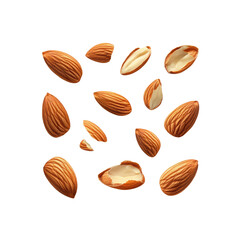 Floating Almonds A Collection of Whole and Halved Almonds on Transparent Background