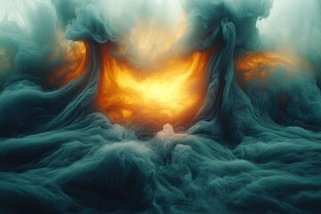 Abstract swirling colors form a mysterious scene.