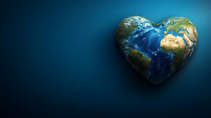 Earth shaped like a heart on a deep blue background.  Earth's continents and oceans clearly visible