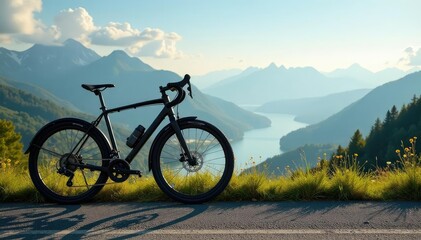 Fototapeta premium A bicycle leaning against a scenic vista, ready for a trip , leisure, cycling