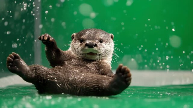 Adorable otter aquatic antics, a playful critter in water paradise