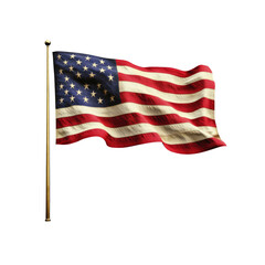 American Flag Waving on a Flagpole Against a Transparent Background