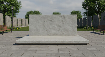 Simple Gray Concrete Monument in a Park Setting
