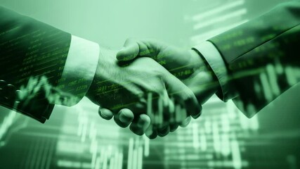 Business handshake with stock market charts and data overlayed - Powered by Adobe