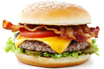 Close-up High-Gloss Gourmet Bacon Cheeseburger