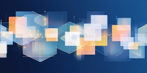 Fototapeta premium Abstract technology digital background with geometric blue squares and hexagons connected by glowing data network. Innovation concept
