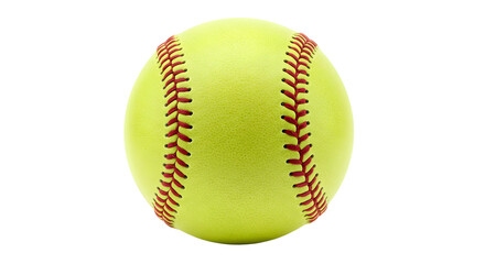 A close-up view of a bright yellow softball showcasing its detailed stitching, ideal for sports-related content