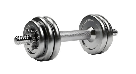 Fototapeta premium A close-up view of a shiny silver dumbbell resting on a clean surface, highlighting fitness and strength training equipment