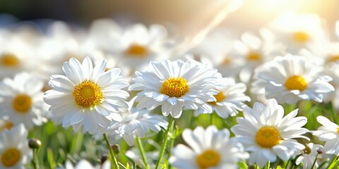 Obraz premium White Daisies Blooming Sunlight Field