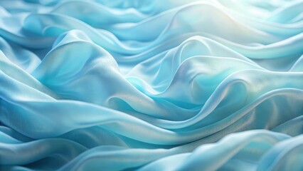 Fototapeta premium Soft, undulating waves of light blue fabric caught in a gentle breeze, soft focus, fabric wave, soft focus, fabric wave