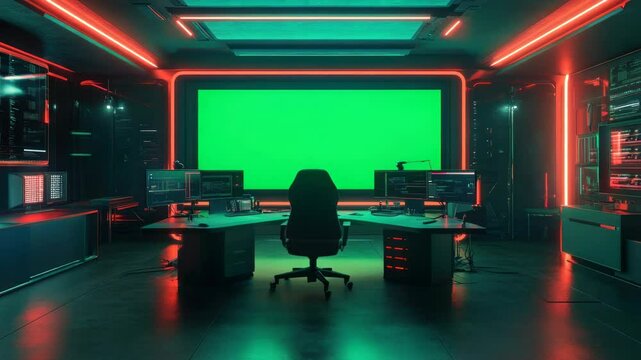 Futuristic Command Center with Green Screen for Visual Effects
