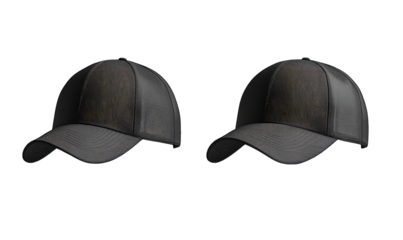 Two Black Baseball Caps Mockup On A Transparent Background