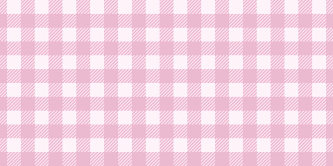 Pink picnic plaid texture. Gingham or vichy pattern in coquette style. Tablecloth, blanket or napkin print. Checkered baby girl background. Wrapping paper or textile design. Vector flat illustration.