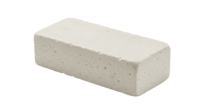 A plain block of tofu resting on a clean surface, showcasing its texture and color, ideal for culinary presentations