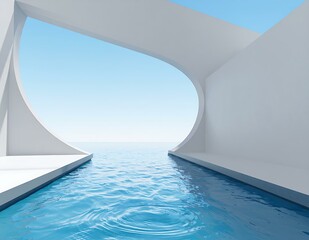 Obraz premium Minimalist Modern Architecture Ocean View Pool Design