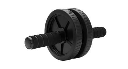 A sleek black fitness ab roller on a clean surface, showcasing its design for effective core workouts in a gym setting