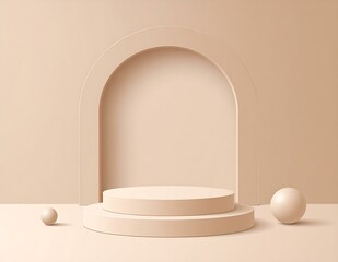 Beige Minimalist Product Display Stage Arch Background Mockup