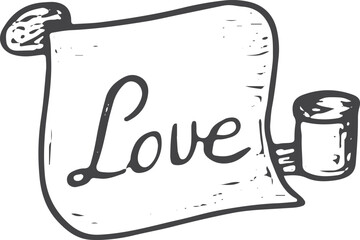 Fototapeta premium A detailed black and white illustration of a scroll with the word 