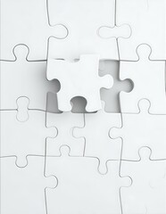 White Puzzle Pieces Solution, Connection, Completion, Strategy, Teamwork