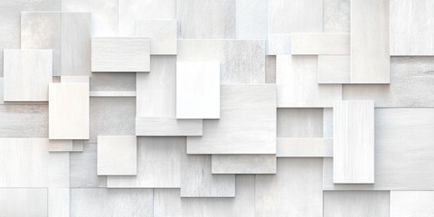 Obraz premium Abstract white texture background with overlapping rectangular block pattern and minimalist geometric design. Modern interior wall decor concept.