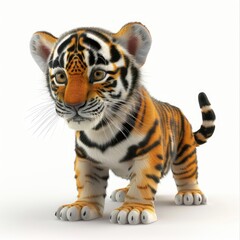 Obraz premium Adorable tiger cub against a white backdrop.