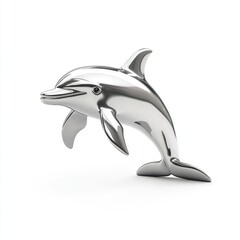 Fototapeta premium Polished metallic dolphin sculpture leaps gracefully.