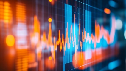 Financial data displayed on a screen, showing fluctuating graphs and charts in vibrant colors