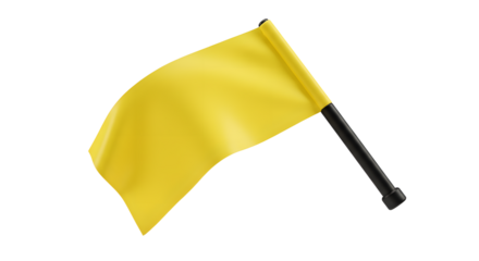 A vibrant yellow flag waving gently in the breeze, symbolizing caution or signaling in an outdoor setting with clear skies