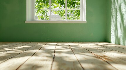 Window with Green Wall and Wooden Floor