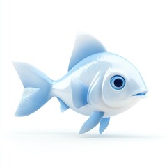 Light blue cartoon fish, swimming, isolated on white.