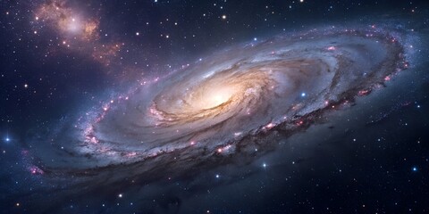 Obraz premium Majestic Spiral Galaxy in Deep Space with Vibrant Stars and Cosmic Dust.