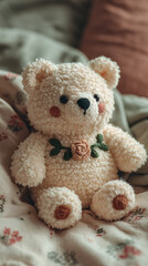 Obraz premium Teddy Bear Toy Plush Soft Cuddly Stuffed Child Decor Interior Sweet Adorable Fur Textile Playful Comfort Safe Colorful Handmade Craft Love Snuggle Kids Bedroom Happiness