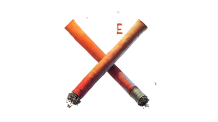 Two crossed cigarettes with glowing tips against a dark background, symbolizing smoking culture and its impact