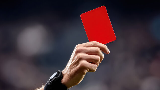 Referee Showing Red Card in Soccer Match During Game