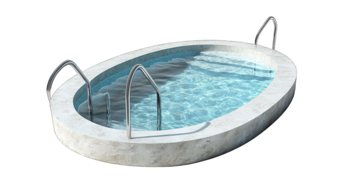 An Oval-shaped Swimming Pool With Clear Blue Water And Two Metal Ladders On The Sides Isolated On A Transparent Background - Powered by Adobe
