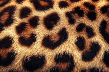 Naklejka premium Close-up of dense leopard fur with golden brown and black rosette patterns showing natural texture and softness