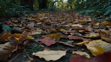 Autumn Forest Path Covered in Fallen Leaves