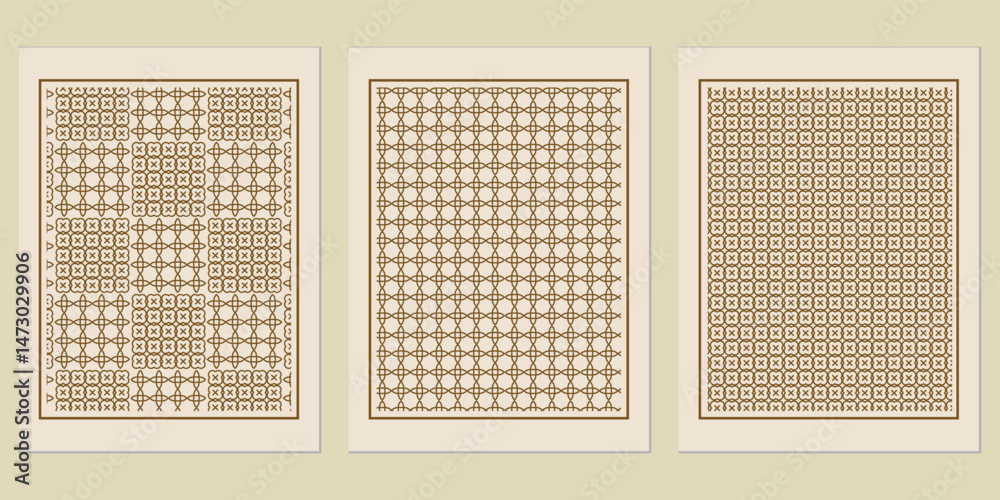 Poster elegant framed geometric pattern variations featuring interlocking shapes, providing depth and visua