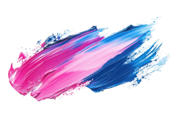 Abstract paint stroke in vibrant pink and blue hues isolated on a transparent background