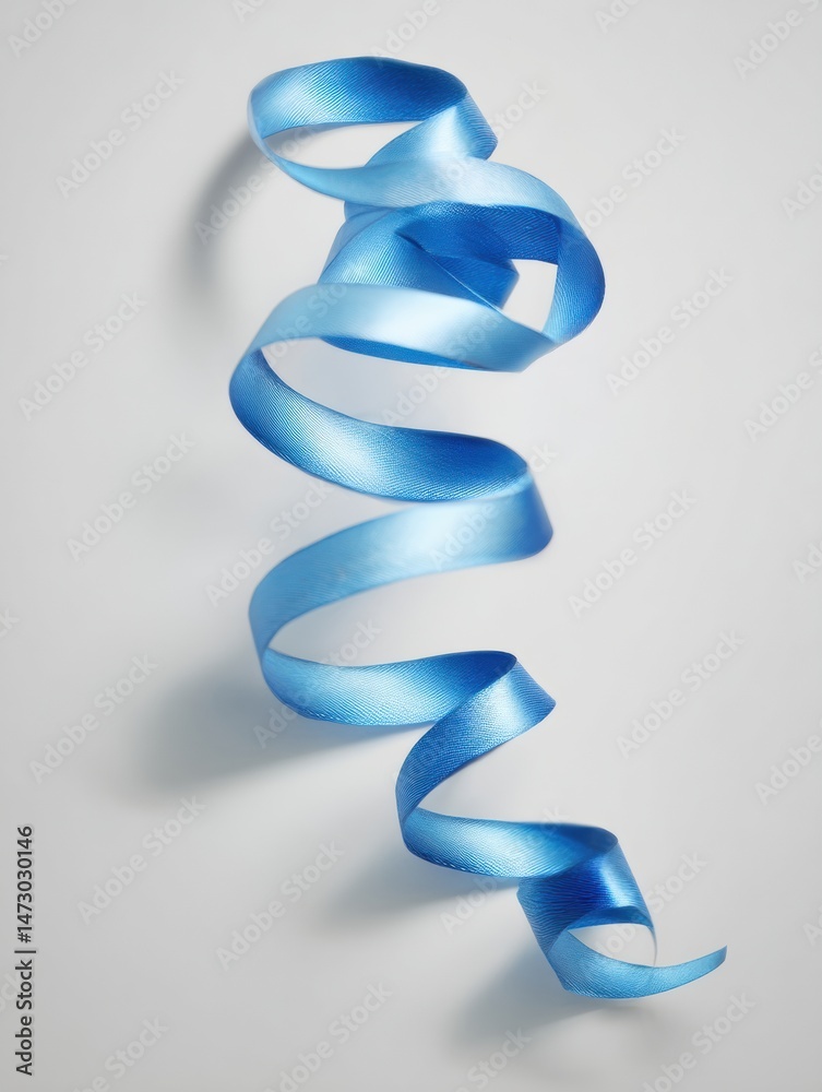 Poster elegant blue ribbon curls gracefully on a minimalist background, showcasing a clean and smooth desig