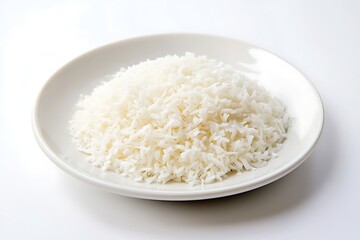 Cooked Plain White Rice on Plate Pile with Minimalist Clean Style Food