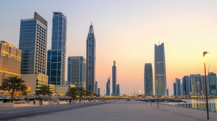 Fototapeta premium Modern skyscrapers cityscape at sunrise