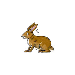 喜ぶ茶色いウサギ