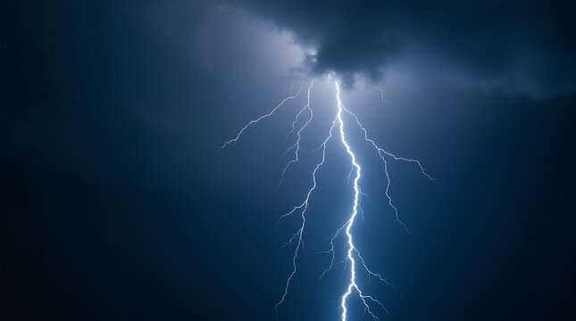 Flash of lightning on dark background, banner design. Thunderstorm 