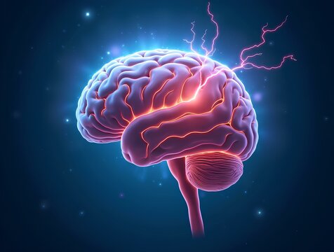 Human brain digital illustration. Electrical activity, 